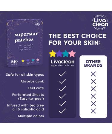 LivaClean Mixed Superstar Pimple Patches with Salicylic Acid & Tea Tree - 240 CT | Cute Star Design for Acne Treatment - Buy Online on SooperMarket.com