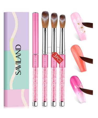 Saviland acrylic nail brush set-3 pieces professional acrylic nail brush for acrylic application size 6 size 8 size 12 acrylic powder brush set for nails extension nail art carving A2-3-part acrylic nail brushset