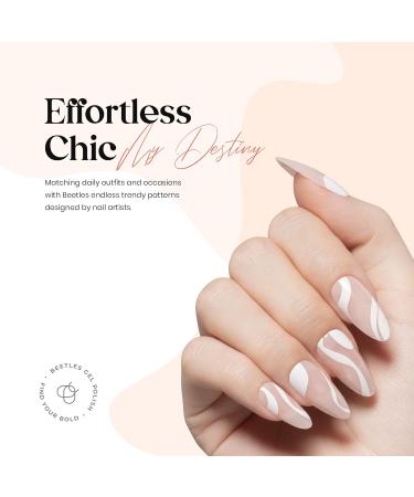Beetles Press On Nails Classic Swirl - 24PCS Full Cover White Nude Fake Nails for Women | Glue-on & Stick on Nails with Glue and File - Gift for Girls - Buy Online on SooperMarket.com