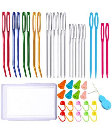Y-Axis 24 Pcs Assorted Yarn Needles Bent Tapestry Needle Weaving Needle Darning Needles with Storage Box + Knitting Stitch Counter + Needle Threader