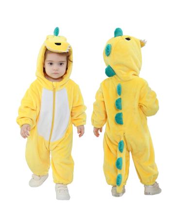 Doladola Baby Boys Girls Cartoon Animal Hooded Onesies Infant Pajamas Romper 2 5-3 5 Years Yellow Dinosaur