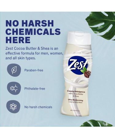 Zest Cocoa Butter and Shea Body Wash - 6 Pack x 18 Fl Oz | Ultra Moisturizing Shower Gel with Cocoa Butter & Shea | Silky Smooth Skin - Buy Online on SooperMarket.com