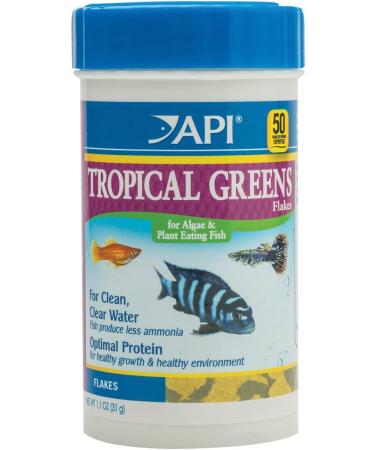 API TROPICAL GREENS FLAKES Tropical Fish Greens Flakes Fish Food 1.1-Ounce Containe