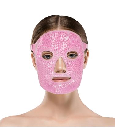 ACWOO Cooling Face Mask Gel Beads Face & Eye Mask for Puffy Face and Eyes Reusable Hot Cold Therapy Gel Face Mask for Migraine Relief Headache Dark Circles Dry Eyes Swollen Eyes Sinus Pain C Pink