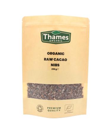 Organic Raw Cacao Nibs-Certified Organic Non-GMO Vegan No Additives No Preservatives Resealable Bag by Thames Organic 250g