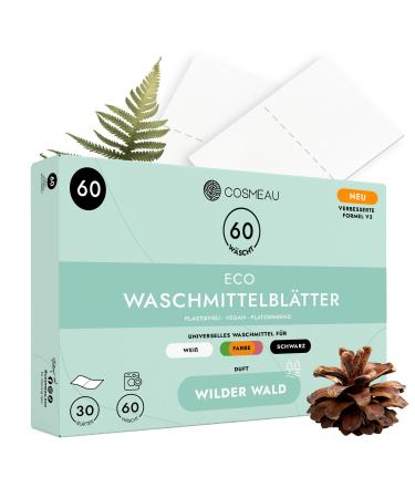 Cosmeau detergent leaves wild forest - up to 60 washes (30 leaves) - sustainable detergent for white color and black - plastic -free degradable & perfect travel detergent wild forest 1 piece (60s pack)