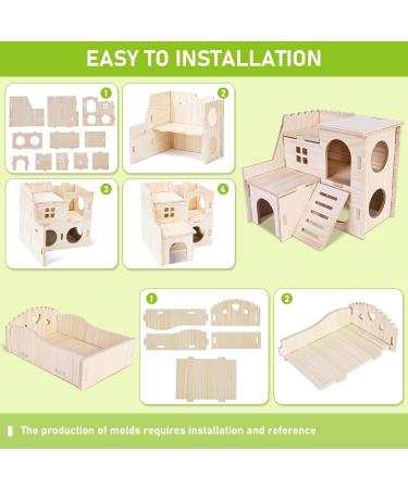 Byzesty Wooden Hamster House - 7 Piece DIY Toy & Accessories for Guinea Pigs Dwarf Hamsters Chinchillas | Fun Roller Bridge Rocker & Swing - Buy Online on SooperMarket.com