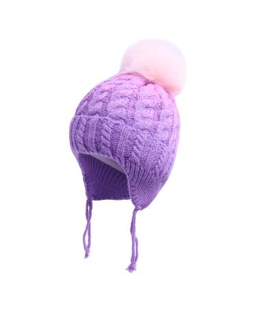 LANGZHEN Toddler Kids Infant Winter Hat Earflap Knit Warm Cap Fleece Lined Beanie for Baby Boys Girls 6-12 Months Purple