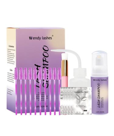 WENDY LASHES Lash Shampoo Kit 60ml Eyelash Cleanser For Lash Extension Lash Mousse Eyelash Extension Cleanser Gentle Lash Cleaning Kit With Brushes Comb Bottle And Eye Patch