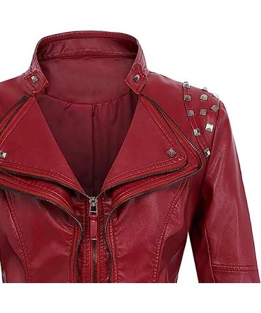 oelaio Women's Leather Long Sleeved Short Lapel Jacket Jacket Jacket Wine X-Small - Buy Online on SooperMarket.com