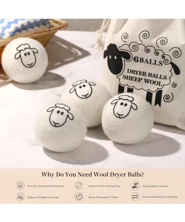 Organic XL Wool Dryer Balls - 6 Pack Sheep Pattern | Cute Fabric Softener | Shorten Drying Time | Reusable Laundry Essential - Buy Online on SooperMarket.com