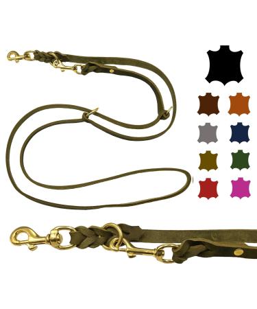 Dog liner fat leather brass small dogs / large dogs 2m / 2.40m / 2.80m / 3.50m / 5m Double linen adjustable (2.80m x 12mm olive -green) 2.80m x 12mm olive -green