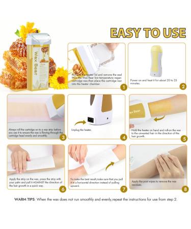Wax Bear Roll On Wax Kit - Sensitive Skin Soft Wax Heater with Cartridge Refill, 10 Wipes, 100 Wax Strips - Yellow - Buy Online on SooperMarket.com