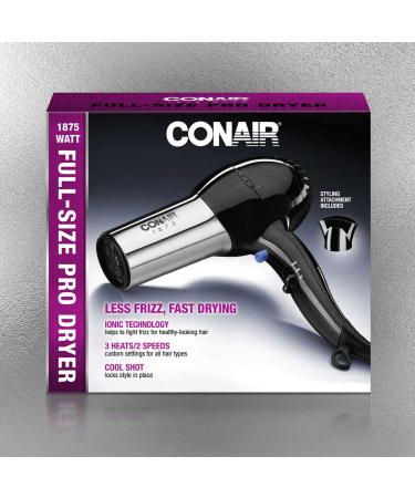 Conair 1875 Watt Professional Hair Dryer with Ionic Conditioning - Black/Chrome - Buy Online on SooperMarket.com