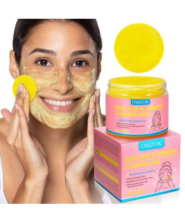 Turmeric Kojic Acid Cleansing Pads - Turmeric Facial Cleansing Pads For Acne Scars Pigmentation Firming Skin - Cleansing Turmeric Pads - Remove Excess Keratin Clean Pores 50PCS