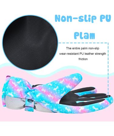 Ausletie Kids Waterproof Winter Snow Gloves - Blue Unicorn | Warm Snowboard Gloves for Girls | Outdoor Ski Gloves for Children - Buy Online on SooperMarket.com