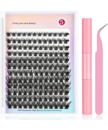 Rxuaw DIY Eyelash Extension Kit Lash Clusters 12 Rows Cluster Lashes with Glue and Tweezer for Lash Extension Beginners Outfit - Buy Online on SooperMarket.com