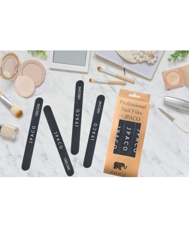 JPACO Nail Files 180 240 Grit Double Sided Emery Board Set - 12 Pack | For Natural, Acrylic, Poly Nail Gel Nails | Washable & Professional Manicure Tools - Buy Online on SooperMarket.com