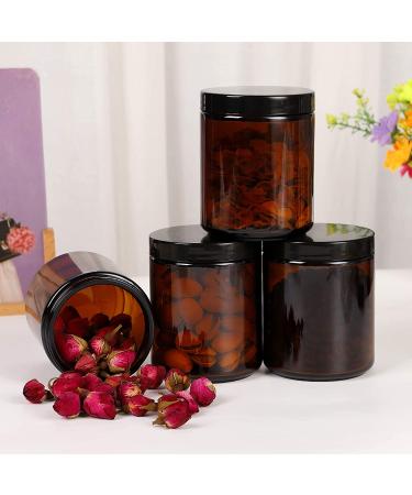 12 Pack 8 oz Amber Glass Jars with Lids - Round Empty Containers for Scrubs, Lotions, Cosmetics - Travel Storage Jar Set with White Liners, Black Lids, Labels, and Spatulas - Buy Online on SooperMarket.com