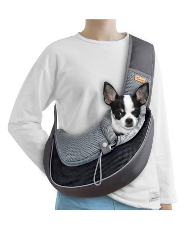 CUBY Pet Sling Carrier for Puppy Dog Dogs Sling Carrier Breathable Safety Front Pocket Pet Sling Carrier Hands-Free Mesh Bag with Adjustable Shoulder Strap for Outdoor and Travel (S Black) Black S
