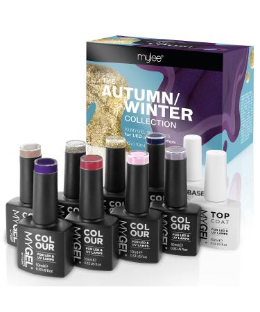 MYGEL by Mylee Nail Gel Polish Autumn/Winter Collection 8x10ml Colours + Top & Base Coat UV/LED Soak-Off Nail Art Manicure Pedicure for Professional Salon & Home Use - Long Lasting & Easy to Apply