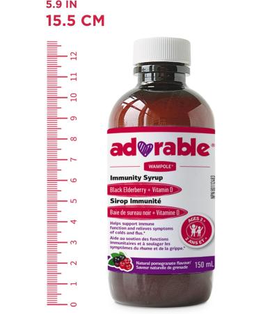Wampole Adorable Immunity Syrup Black Elderberry + Vitamin D Helps Support the Immune System & Relieve Cold & Flu Symptoms 150 ml - Buy Online on SooperMarket.com