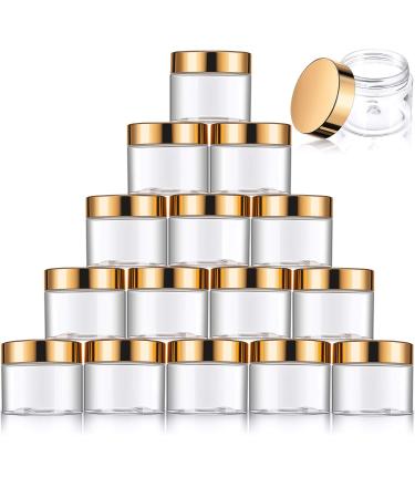 16 Pieces Round Clear Leak Proof Plastic Container Jar with Lid Plastic Slime Jar Empty Slime Storage Container Refillable Storage Favor Jar for Travel Cosmetic Lotion Creams (Gold,60 ml/ 2 oz) 60 ml/ 2 oz Gold