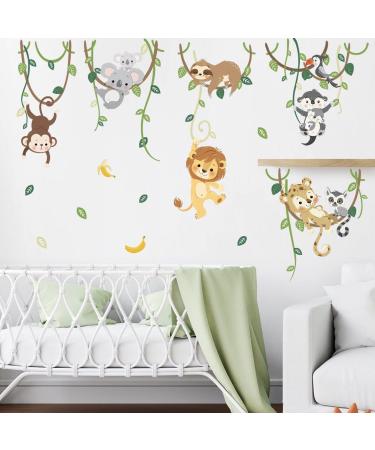 decalmile Jungle Animals Climbing Tree Wall Decals Lion Monkey Koala Wall Stickers Baby Nursery Kids Room Living Room Wall Decor