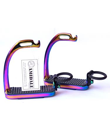 RAINBOW PEACOCK STIRRUPS AMIDALE HORSE RIDING IRON FILLIS MULTI COLOR BNWT 4.75 INCHES AND 5.00 INCHES (5.00 INCHES)