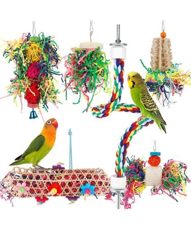 Bird Toys Parakeet Toy Chewing Shredding Foraging Toys Hanging Toy Bird Shredded Paper Bird Cage Accessories Bird Rope Perch for Conure Cockatiel Budgies Lovebird Parrot