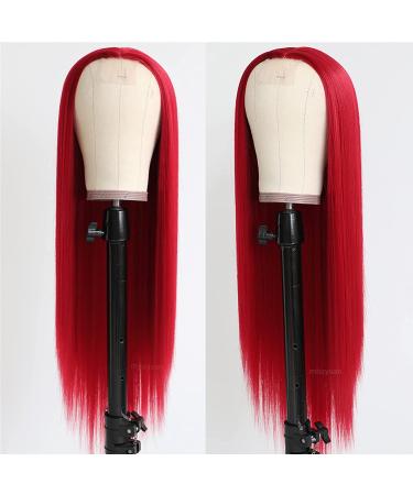 Missyvan Ruby Red Long Straight Synthetic Wig - Natural Look, Heat Resistant Fiber, Middle Parting - Buy Online on SooperMarket.com