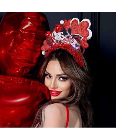 Vatocu LED Valentine's Day Headband Luminous Heart Headpiece Red Lips Headband Sequins Heart Hair Accessories for Holiday Wedding Birthday Party Gift - Buy Online on SooperMarket.com