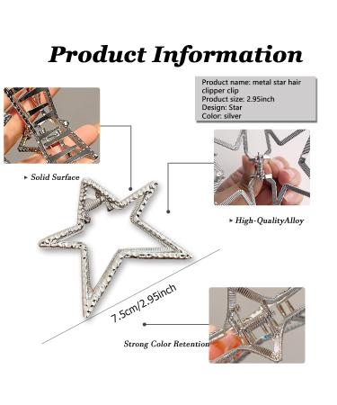 Silver Star Metal Hair Claw Clip - Stylish Hair Barrette for Women and Girls - Buy Online on SooperMarket.com