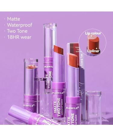 Gireatick 4pcs Two-tone Lipstick set 3 Matte + 1 Glitter Silky Texture Velvet Lipstick 2 in 1 Lipstick and Lip Liner for Long Lasting Bitten Lip-look Lip Makeup - Buy Online on SooperMarket.com