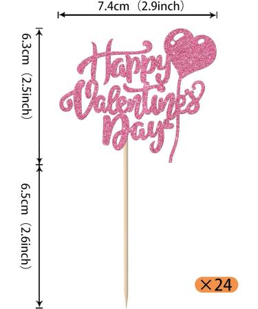 Rsstarxi 24 Pack Glitter Happy Valentine's Day Cupcake Toppers Heart Cupcake Picks Decoration for Happy Valentine's Day Theme Wedding Birthday Party Cake Decorations Pink Design 10 Pink - Buy Online on SooperMarket.com