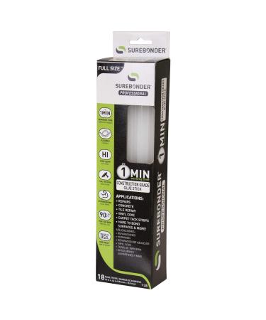 Surebonder Construction Professional Grade Adhesive Hot Melt Glue Sticks - Full Size 10" L, 7/16" D - 1 Minute Working Time, for Home Repairs & Strong Bonds, Made in USA (CG-1R10T)