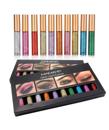 Glitter Eyeliner Liquid 10Pcs 10 Colors Glitter Diamond Eyeliner Liquid Shining Metallic Eye Eyeliner Pen Long Lasting Waterproof