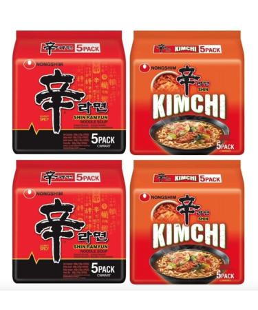 Nong Shim SHIN Ramyun Kimchi & Original Spicy Korean Ramen Noodles Mix Bundle 120g (Pack of 20) BY SPICEHUB