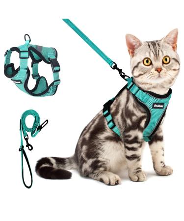PetBonus Cat Harness and Lead Set Adjustable Cat Harness Escape Proof Walking Kitten Vest Harnesses Easy Control Breathable Cat Lead and Harness Set with Reflective Strips for Cats (Green S) Turquoise Small