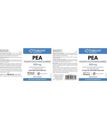 Preferred Nutrition PEA (Palmitoylethanolamide) 400mg 120 capsules Fractionated non-GMO Safflower Seed Oil Micronized High absorption Helps relieve chronic pain - Buy Online on SooperMarket.com