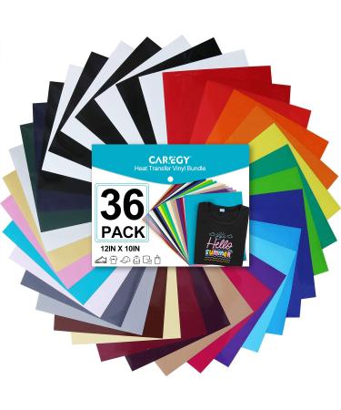 CAREGY Heat Transfer Vinyl for T-Shirts 12in.x10in. 36 Sheets-Iron On Vinyl HTV Bundle 36Colors