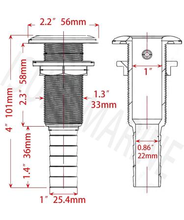 iSure Marine Stainless Steel 1 Barbed Straight Thru-Hull Drain Connector with Nut - Boat Plumbing Fittings for Boats, Yachts, Marine - Buy Online on SooperMarket.com