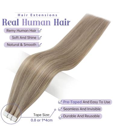 Fshine 20 Remy Human Hair Tape in Extensions 20 Inch - Highlighted Color 18 Ash Blonde and 22 Light Blonde - 20 Pieces 50 Gram Adhesive Tape Hair - #18/22(P18/613) - Buy Online on SooperMarket.com