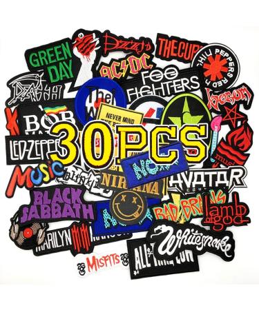 AccessCube 30PCS Heavy Meta Band Patches Iron Stickers for Clothes - A
