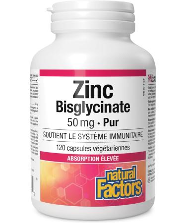 Natural Factors Zinc Bisglycinate 50mg 120 vegetarian capsules Gentle Highly Absorbable One-Per-Day Formula Supports Immune Function - Buy Online on SooperMarket.com