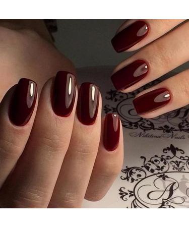 GLAMERMAID Dark Red Press on Nails - 24 Pcs Burgundy False Nails with Glue | Reusable Glossy UV Finish Acrylic Manicure Kits for Women & Girls - Buy Online on SooperMarket.com