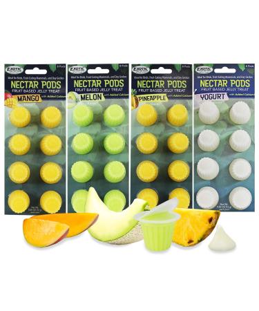 Nectar Pods - Calcium-Fortified Jelly Fruit Treat - Sugar Gliders, Marmosets, Squirrels, Parrots, Cockatiels, Parakeets, Lovebirds, Conures, Hamsters, Day Geckos, Kinkajous & Other Small Pets Variety 4 Pack