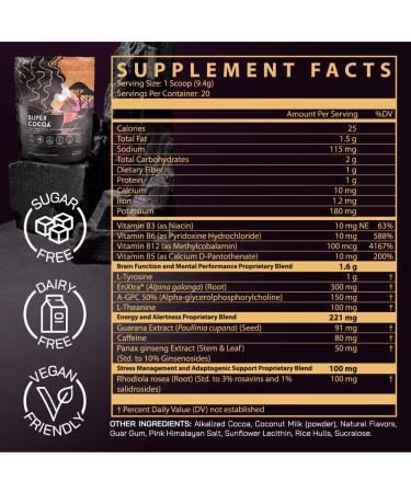 Super Cocoa Coffee Alternative | Nootropics Hot Chocolate Mix for Memory & Focus | Dairy Free Sugar Free Keto Vegan Superfood - Buy Online on SooperMarket.com