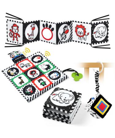 Aolso contrast book black and white fabric book 3 pieces of stroller toys children's bed sensors hanging toys contrast toys sensorism contrast gift for early education 4 pieces