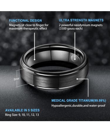 JEROOT Titanium Magnetic Rings for Men Women | Step Edge Sleek Design | 2 Strong Magnets | Black 5mm V 1/2 | 3500 Gauss | Jewelry Gift Box - Buy Online on SooperMarket.com